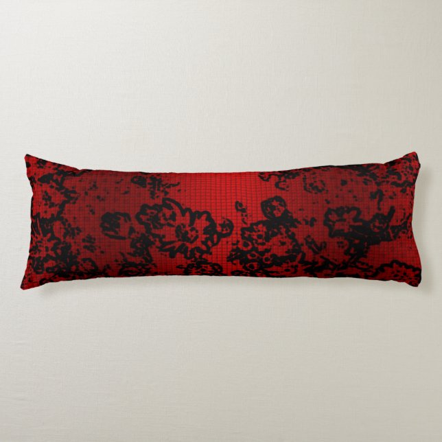 Ruby red black stylish floral vibrant elegant body cushion (Front)