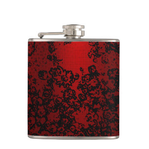 Ruby red black stylish floral vibrant elegant hip flask