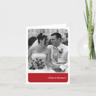 Ruby red block round corner modern photo thank you card