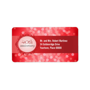 Ruby Red Bokeh 40th Anniversary Address Label