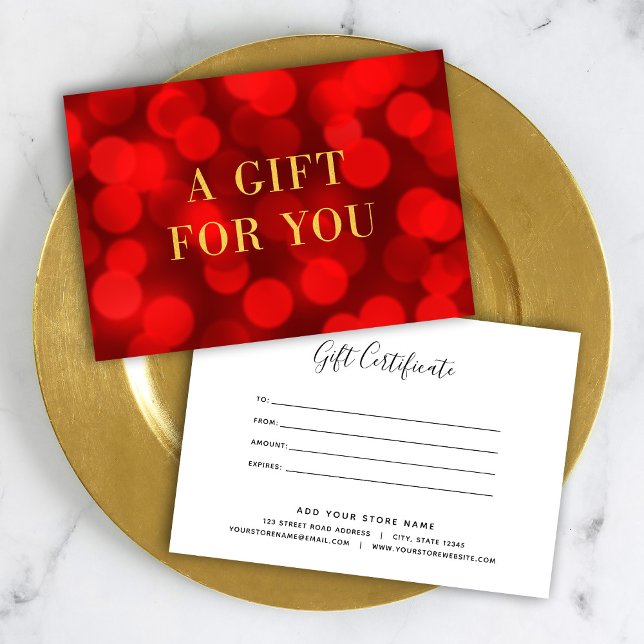 Ruby Red Bokeh Lights Faux Gold Gift Certificate (Creator Uploaded)