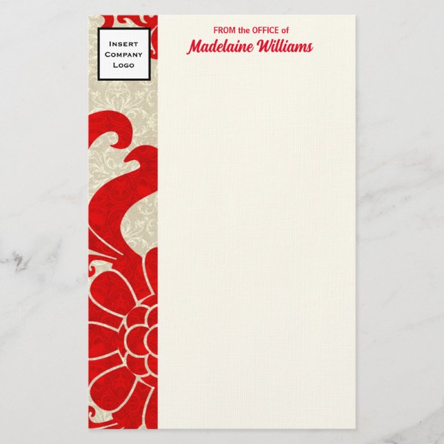 Ruby Red Border with Business Logo Stationery (Front)