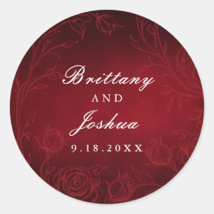 Ruby Red Botanical Rose Garden Wedding Classic Round Sticker