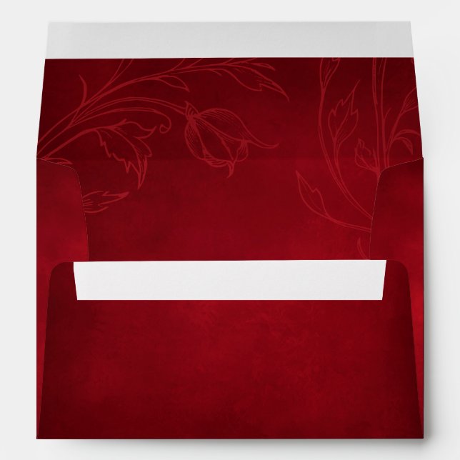Ruby Red Botanical Rose Garden Wedding Envelope (Back (Bottom))