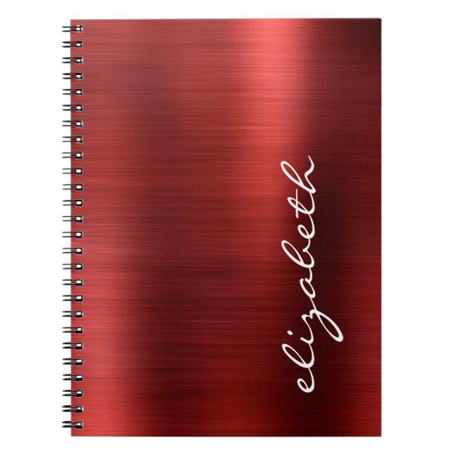 Ruby Red Brushed Metal Signature Script Notebook (Front)