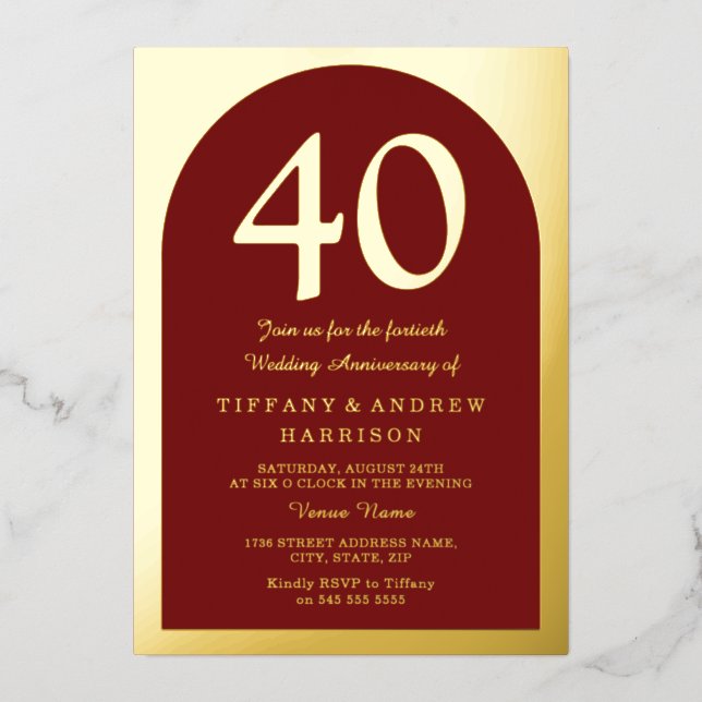 Ruby Red Burgundy 40th Wedding Anniversary Gold  (Front)