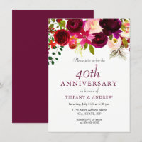 Ruby Red Burgundy Floral 40th Wedding Anniversary