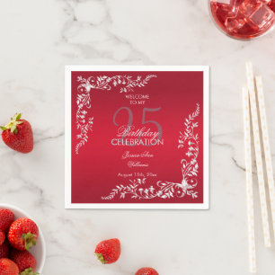 Ruby Red Decoration 25th Birthday   Napkin
