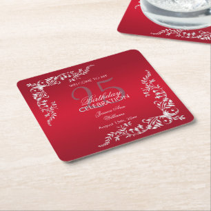 Ruby Red Decoration 25th Birthday Square Paper Coaster