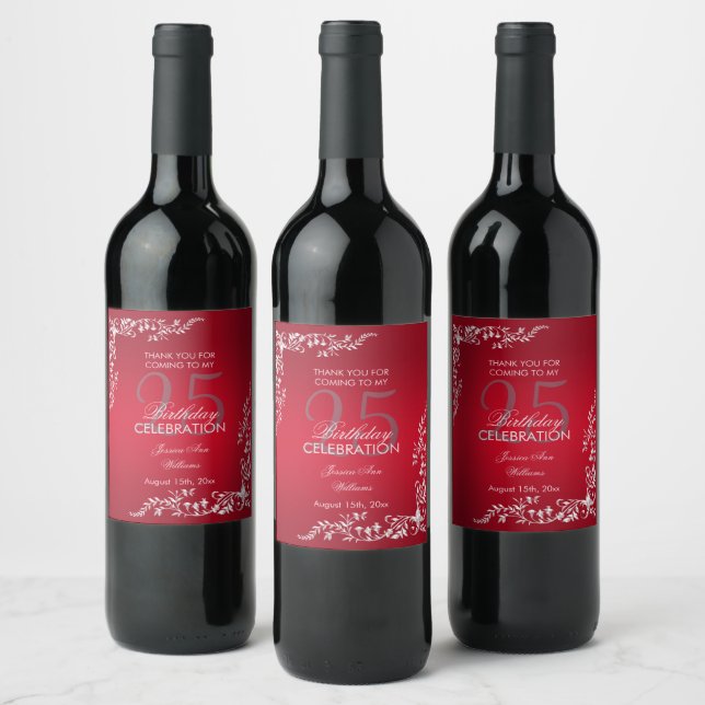 Ruby Red Decoration 25th Birthday   Wine Label (Bottles)