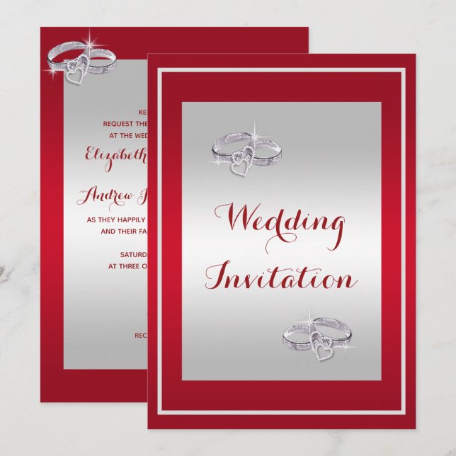 Ruby Red & Diamond Wedding Rings Wedding Invitation (Front/Back)