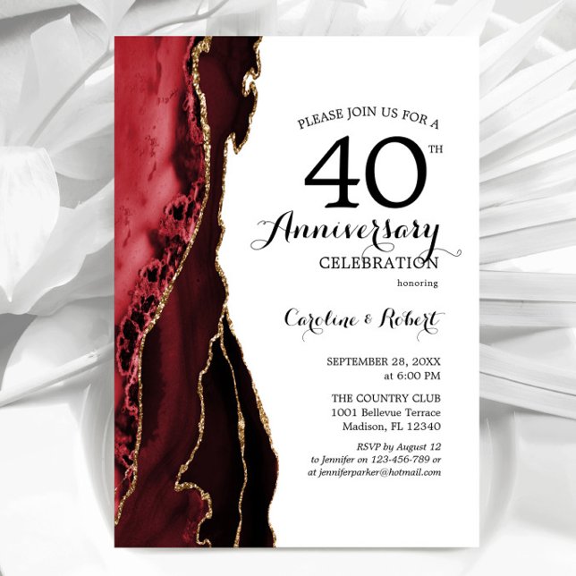 Ruby Red Elegant 40th Anniversary Invitation (Creator Uploaded)