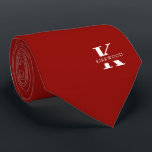 Ruby Red Elegant Monogram   Name | One-Sided Tie<br><div class="desc">An elegant one-sided necktie featuring a bold white monogram across a deep Ruby Red background. On top of this monogram sits your first or last name spelled out in all capitals. If you prefer a bolder look for the personal name inside of the large letter you can do the following:...</div>