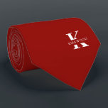 Ruby Red Elegant Monogram   Name | One-Sided Tie<br><div class="desc">An elegant one-sided necktie featuring a bold white monogram across a deep Ruby Red background. On top of this monogram sits your first or last name spelled out in all capitals. If you prefer a bolder look for the personal name inside of the large letter you can do the following:...</div>