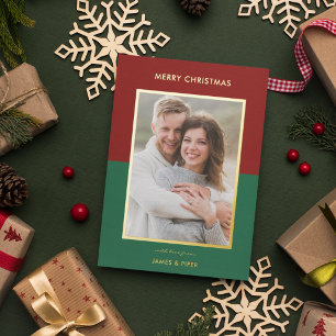 Ruby Red, Emerald Green Colorblock Photo Foil Holiday Card