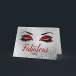 Ruby Red Fabulous Glitter Eyes Standard Birthday Card<br><div class="desc">Ruby Red Fabulous Glitter Eyes Standard Birthday Card features a pair of large eye lids with Ruby Red glitter eyeshadow, diamanté effect liner with long black lashes on a silver glitter effect background. The word 'fabulous' is written in script in a matching Ruby Red with a small silver queen's crown...</div>