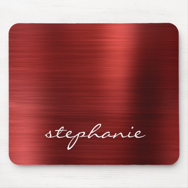 Ruby Red Faux Brushed Metal Personalised Mouse Mat (Front)