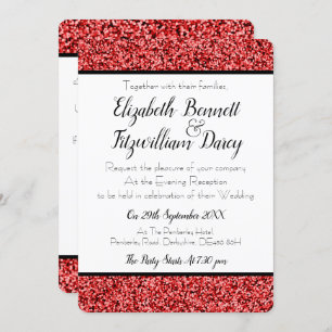 Ruby Red Faux Glitter Evening Invitation