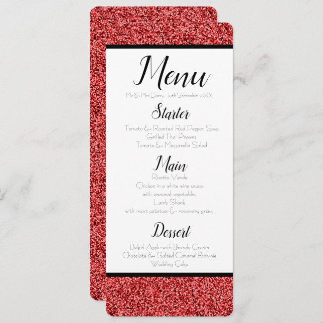 Ruby Red Faux Glitter Menu Invitation (Front/Back)