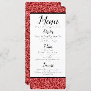 Ruby Red Faux Glitter Menu Invitation