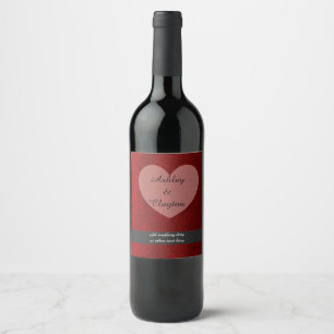 Ruby Red Faux Glitter With Heart Wine Label