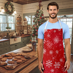 Ruby Red Festive Christmas White Snowflakes  Apron