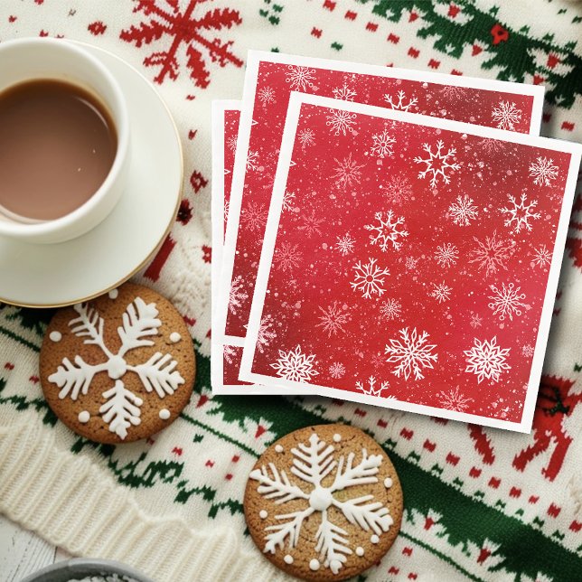 Ruby Red Festive Christmas White Snowflakes  Napkin (Creator Uploaded)