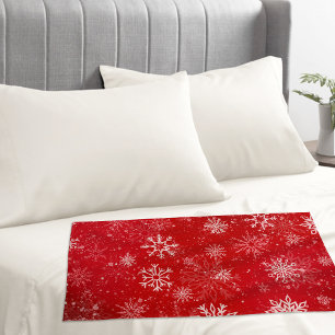 Ruby Red Festive Christmas White Snowflakes Pillowcase
