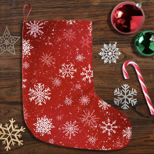 Ruby Red Festive Christmas White Snowflakes Small Christmas Stocking
