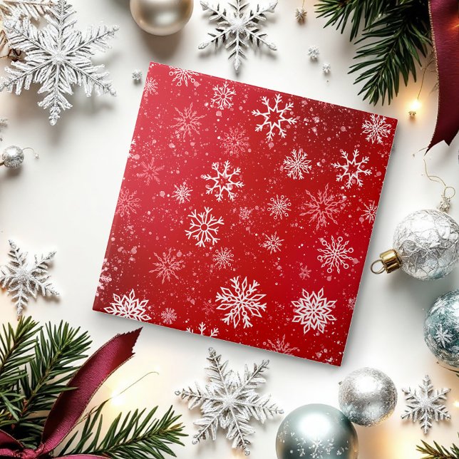 Ruby Red Festive Christmas White Snowflakes  Tile (Creator Uploaded)