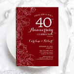 Ruby Red Floral 40th Anniversary Invitation<br><div class="desc">Ruby Red Floral 40th Wedding Anniversary Party Invitation. Minimalist modern design featuring botanical outline drawings accents and typography script font. Elegant invite card perfect for a stylish celebration. Can be customised to any year of marriage. Printed Zazzle invitations or instant download digital printable template.</div>