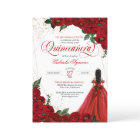 Ruby Red Floral Rose & Gold Elegant Quinceañera