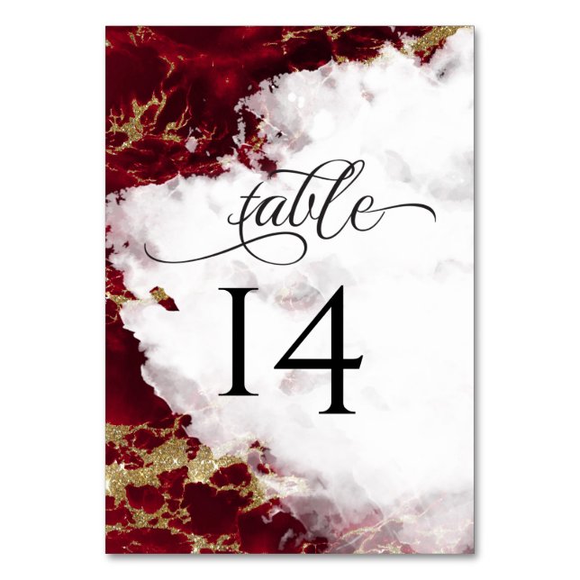 Ruby Red Garnet Watercolor Geode  BarefootBride™ Table Number (Front)