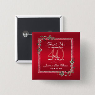Ruby Red Gems & Glitter Ruby 40TH Wedding 15 Cm Square Badge