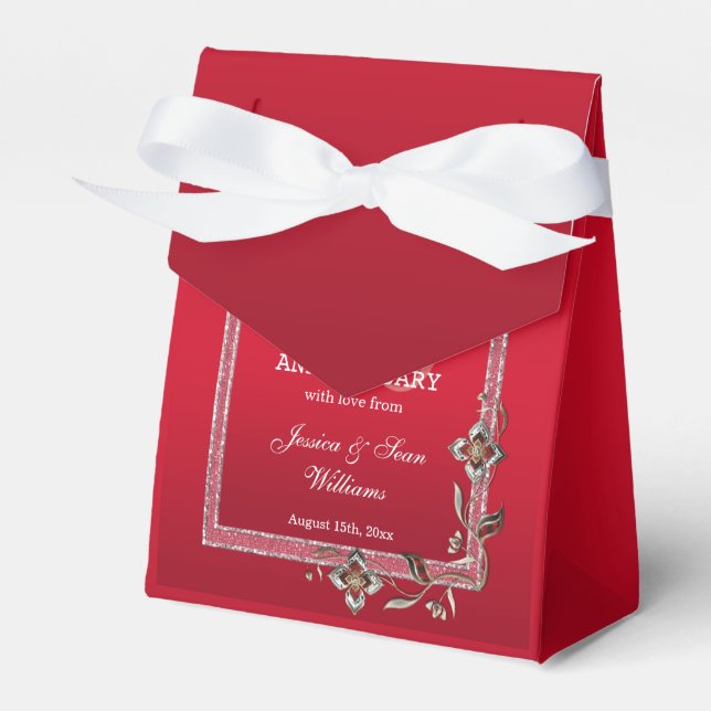 Ruby Red Gems & Glitter Ruby 40TH Wedding Favour Box (Front Side)