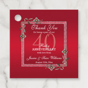 Ruby Red Gems & Glitter Ruby 40TH Wedding Favour Tags