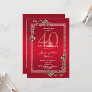 Ruby Red Gems & Glitter Ruby 40TH Wedding Invitation