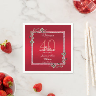 Ruby Red Gems & Glitter Ruby 40TH Wedding Napkin