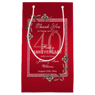 Ruby Red Gems & Glitter Ruby 40TH Wedding  Small Gift Bag