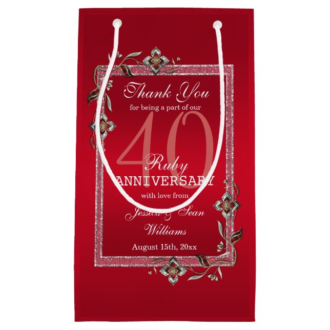 Ruby Red Gems & Glitter Ruby 40TH Wedding  Small Gift Bag (Front)