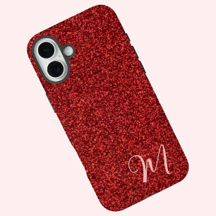 Ruby Red Girly Printed Glitter Stylish and Cute iPhone 16 Plus Case
