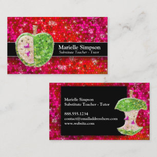 Ruby Red Glitter Apple Substitute Teacher Tutor Business Card