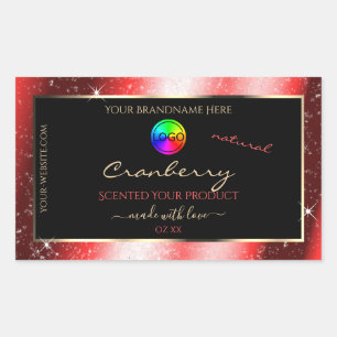 Ruby Red Glitter Frame Product Label with Logo