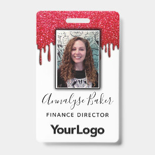 Ruby Red Glitter Professional CNA Nurse Photo Name ID Badge