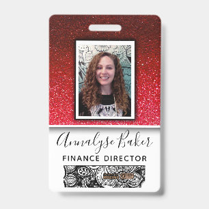 Ruby Red Glitter Professional CNA Nurse Photo Name ID Badge