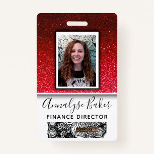 Ruby Red Glitter Professional CNA Nurse Photo Name ID Badge