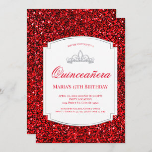 Ruby Red Glitter Quinceañera Invitations