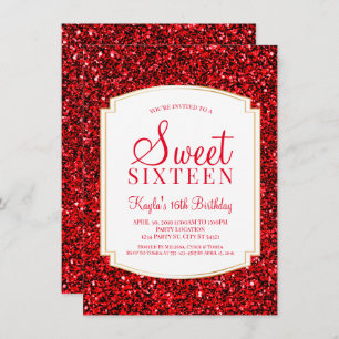 Ruby Red Glitter Sweet 16 Invitations