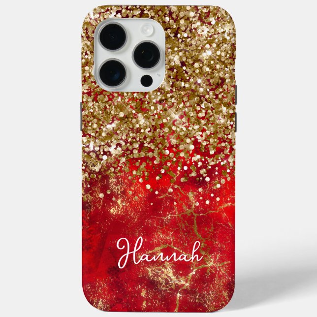 Ruby Red Glittery Gold Glam Personalised Case-Mate iPhone Case (Back)
