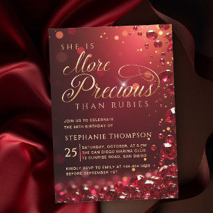Ruby Red Gold Calligraphy Elegant 80th Birthday Invitation